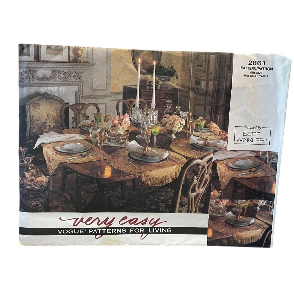 Vogue Sewing Pattern 2861 Napkins Placemats Silverware Pouch Table Cloth Runner